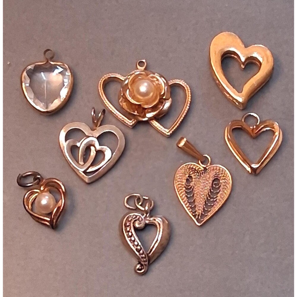 Dainty Heart Pendant Lot (8) Filigree